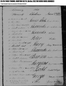 The parish birth records for Burton Thoms